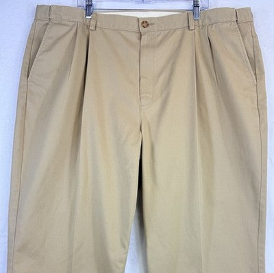 LL Bean Double L Chinos 46x30 Pants Tan Mens Natural Fit Hidden Comfort Pleated