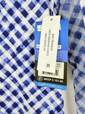 IBKUL Womens Long Sleeve Top XS 1/4 Zip Mock Neck Blue Gingham Check Golf 18076