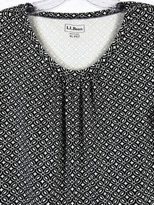 LL Bean Tops Women XL Petite Sleeveless Knit Tee Black Ivory Print Tencel