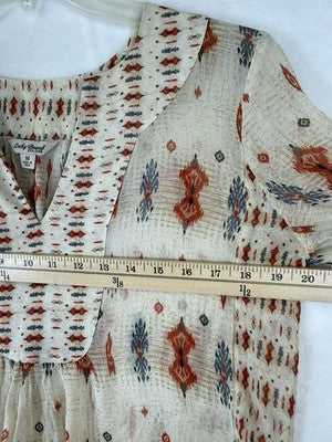 Lucky Brand Womens Tops Medium 3/4 Sleeve Boho Festival Sheer Blouse Flare