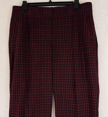 J Jill Ponte Slim Leg Pants Medium Petite Red Black Plaid Womens MP Knit Pull On