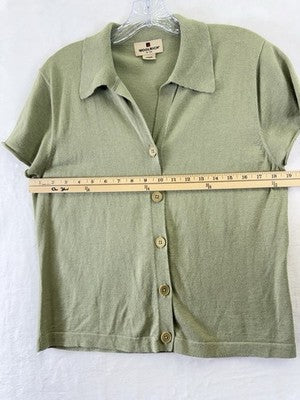 Woolrich Sweater Womens Large Sage Green Button Front Short Sleeve Tops
