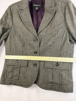 Eddie Bauer Blazer Women 16 Wool Brown Herringbone Tweed Jacket
