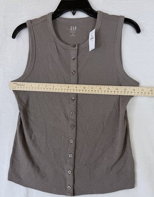 Gap Modern Tee Medium Womens Ribbed Sleeveless Top Button Up Brown Knit New NWT