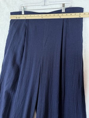 Banana Republic Wide Leg Cropped Pants XL Blue Linen Blend Pull On Womtns