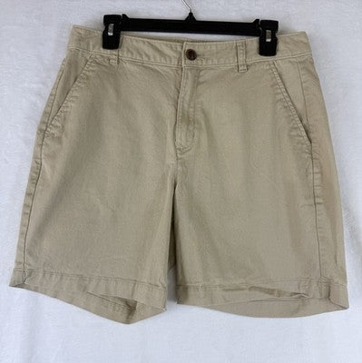 Old Navy Uniform Bermuda Shorts 12 Women Tan Beige Adjustable Waist 7” High Rise