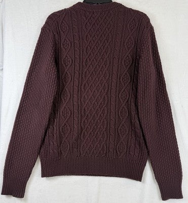 Uniqlo Sweater Men Medium Cable Knit Wool Blend Burgundy Crew Neck