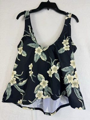 Lands End Tankini Top 16W Slender Suit Tummy Control Black Floral New NWT