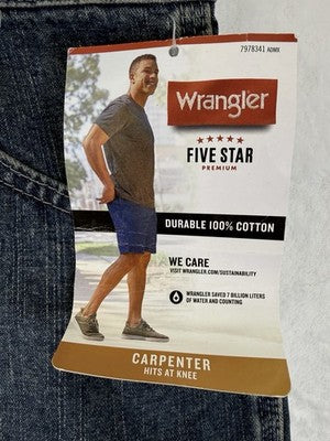 Wrangler Jean Shorts 36 Men 11” Carpenter Blue Five Star Mens Denim New NWT