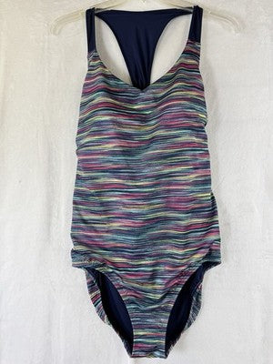 Lands End Swimsuit 16 One Piece Racerback Blue Womens Swim