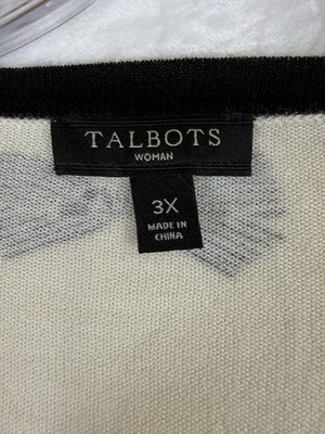 Talbots Cardigan Sweater 3X Ivory Button Front 3/4 Sleeve Cotton Blend
