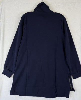 Joan Rivers Tunic Top XS Navy Blue French Terry Mock 1/2 Zip Knit Long Sleeve