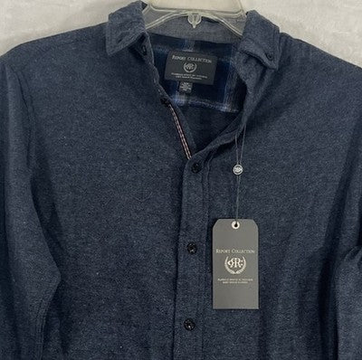 Report Collection Blue Flannel Shirt Mens Small Long Sleeve Button Up NWT