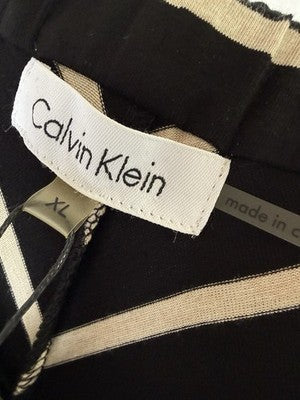 Calvin Klein Maxi Skirt XL Black Ivory Stripe Jersey Knit Fold Over New NWT