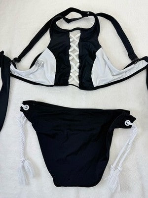Venus Bikini Set Small Black 6 Halter Top Bottoms Tie Side Swimsuit Womens
