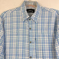 Orvis Button Down Shirt Medium Blue Plaid Long Sleeve Fishing Hiking