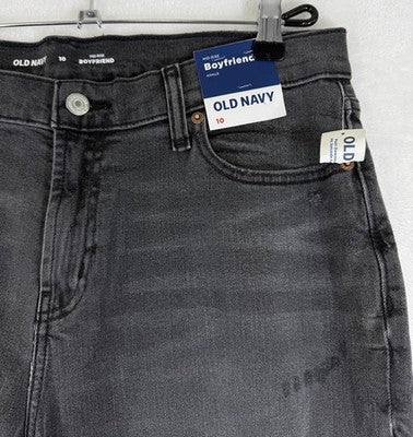Old Navy Jeans 10 Mid Rise Boyfriend Ankle Gray Distressed Raw Hem New NWT