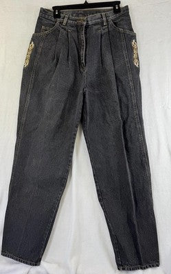 Vintage 80s 90s Jeans 14 Womens High Rise Mom Gray Embroidered Hipster Tapered