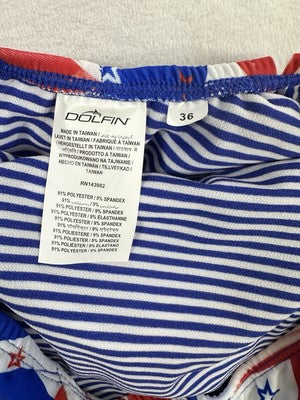 Dolfin Uglies 36 One Piece Swimsuit Red White Blue Womens USA NWT