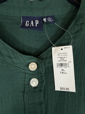 Gap Cotton Gauze Mini Shirtdress XL Tall Women Green Short Sleeve New NWT