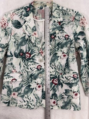 Laurie Felt Size 6 Jacket Floral Print Blazer Linen Blend 3/4 Sleeve Womens