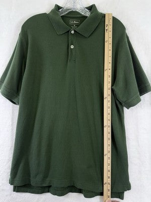 LL Bean Polo Shirt Medium Mens Green Short Sleeve 100% Cotton