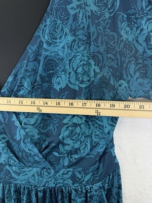 Torrid 3 Dress 3X Wrap Teal Blue Floral Long Sleeve Plus Size Womens