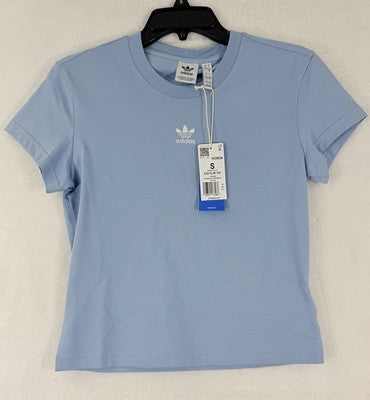 Adidas Originals T Shirt Small Womens Blue Slim Tee Embroidered New NWT