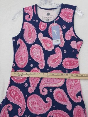 Ana Claire Dress Small Sleeveless Flounce Knit Pink Blue Paisley Women New NWT