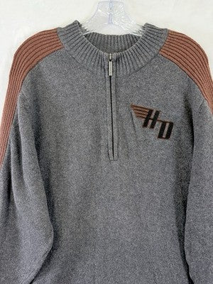 Harley Davidson Sweater Mens XL Gray Logo Wool Blend *FlawRead