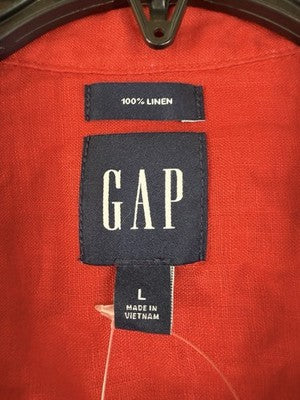 Gap 100% Linen Shirt Large Women Red Long Sleeve Button Up Top Oversized New NWT