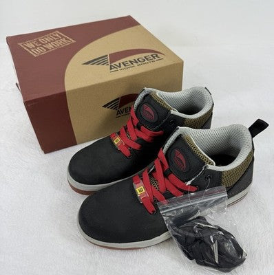 Avenger Work Boots Men’s 7.5 Swarm Black Leather Safety Toe Slip Resistant New