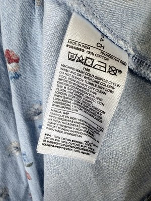 Gap Denim Maxi Dress Small Women Light Blue Floral Print V Neck New NWT