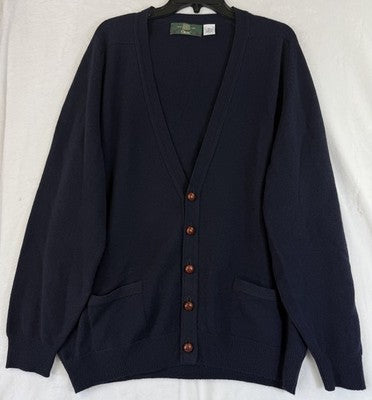 Orvis Cardigan Sweater Mens XL Navy Blue 100% Lambswool Wool Wood Buttons