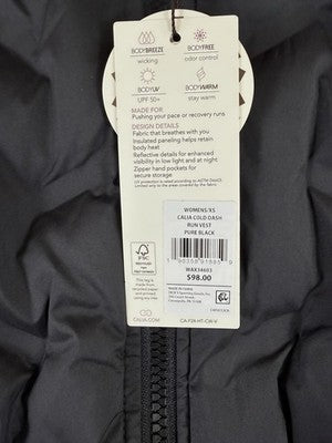 Calia Puffer Vest XS Black Womens Run Running Cold Dash Full Zip New NWT