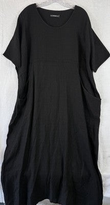 Backstage Linen Dress 3X Black Short Sleeve Vintage Lagenlook Maxi Artsy Women