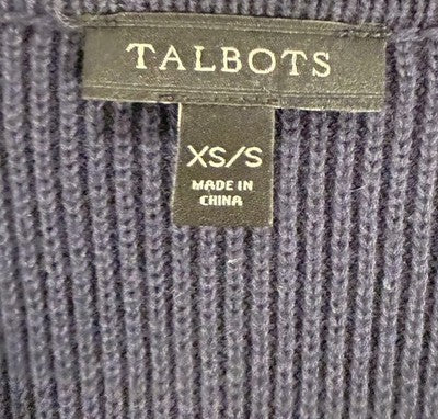 Talbots Cardigan Sweater XS Small Navy Blue White Sleeveless Open Front Womens