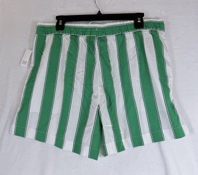 Gap Organic Cotton Boxer Shorts Large Green Striped Poplin Womens New