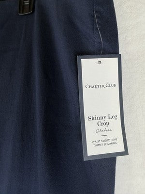 Charter Club Crop Pants 16 Blue Pull On Chelsea Skinny Leg Twill Womens New NWT