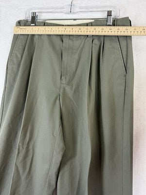 LL Bean Double L Chinos 34x29 Pants Green Pleated Comfort Waist Wrinkle Free Men