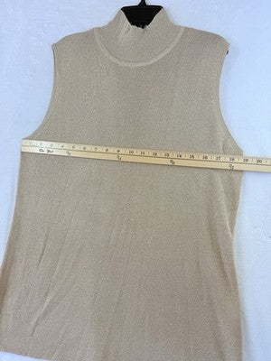 Chicos Size 3 Tops XL Sleeveless Mock Neck Sweater Beige Metallic Womens