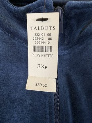 Talbots 3X Petite Jacket Velour Full Zip Blue 3XP Plus Size Womens New NWT
