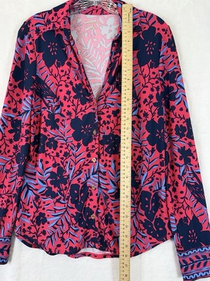 Lilly Pulitzer ChillyLilly Marlena Top Medium Shirt Button Up Long Sleeve Womens