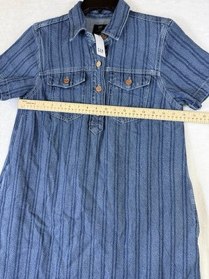 Gap Denim Mini Dress XS Women Blue Short Sleeve Boho Striped Pockets New NWT
