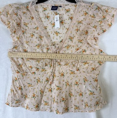 Gap Top Large Womens Babydoll Flutter Sleeve Floral Whimsical Fairycore New NWT