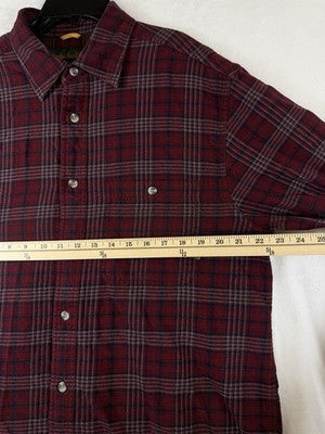 Timberland Flannel Shirt Medium Mens Button Down Burgundy Red Plaid Long Sleeve