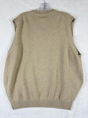 LL Bean Sweater Vest Mens XL Beige 100% Cotton V Neck