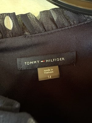 Tommy Hilfiger Dress 14 Navy Blue Sleeveless Polk Dot Shift Short Womens