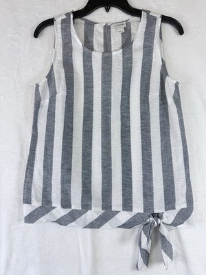 J Crew Linen Top XS Womens Sleeveless Gray White Tie Hem