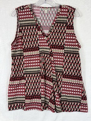 Dana Buchman Top Large Sleeveless Blouse Red Print Womens Polyester Stretch